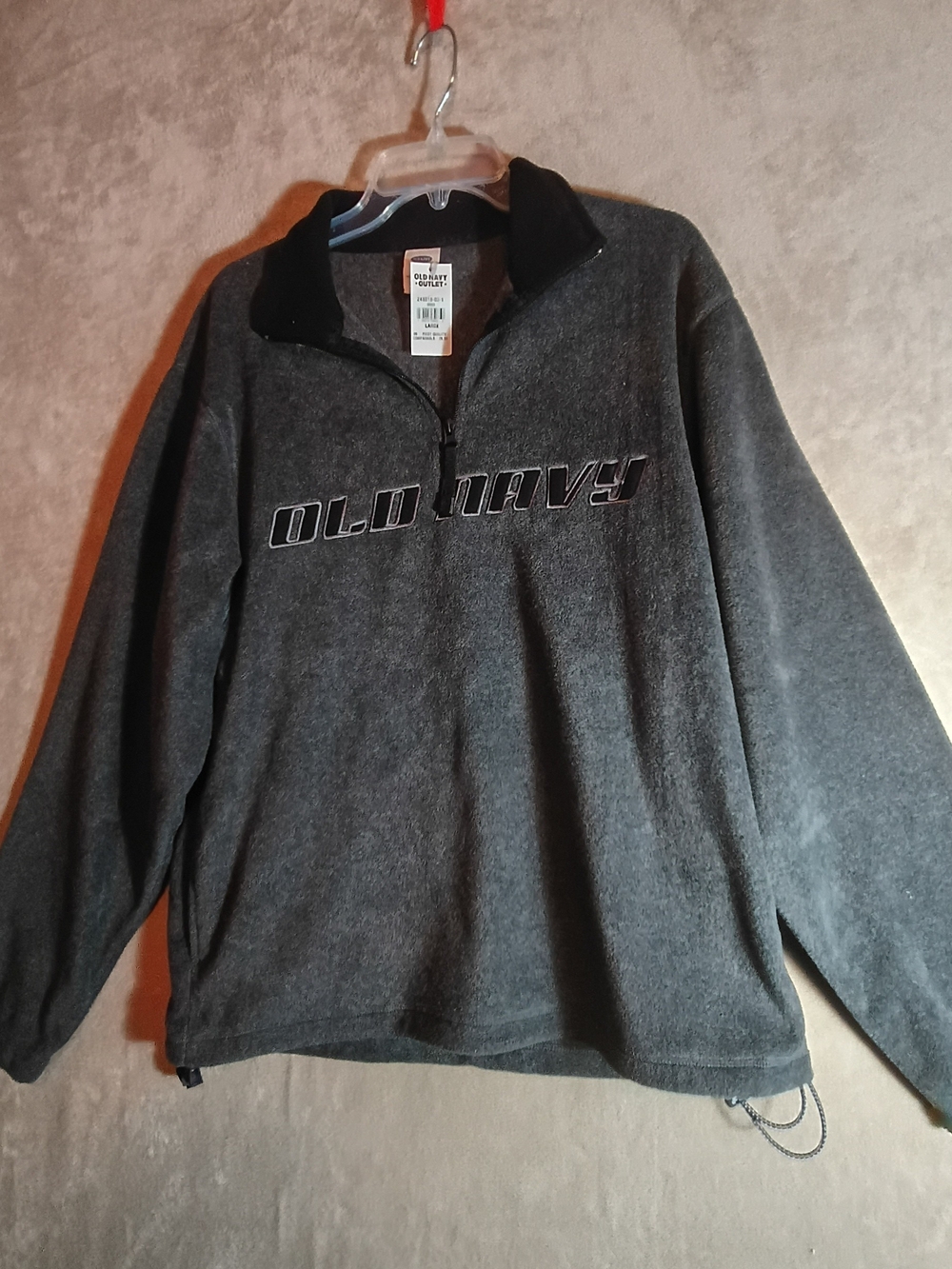 VTG Old Navy Logo 1/4 Zip Fleece Sweater Large Gray Pullover Sweatshirt Mens